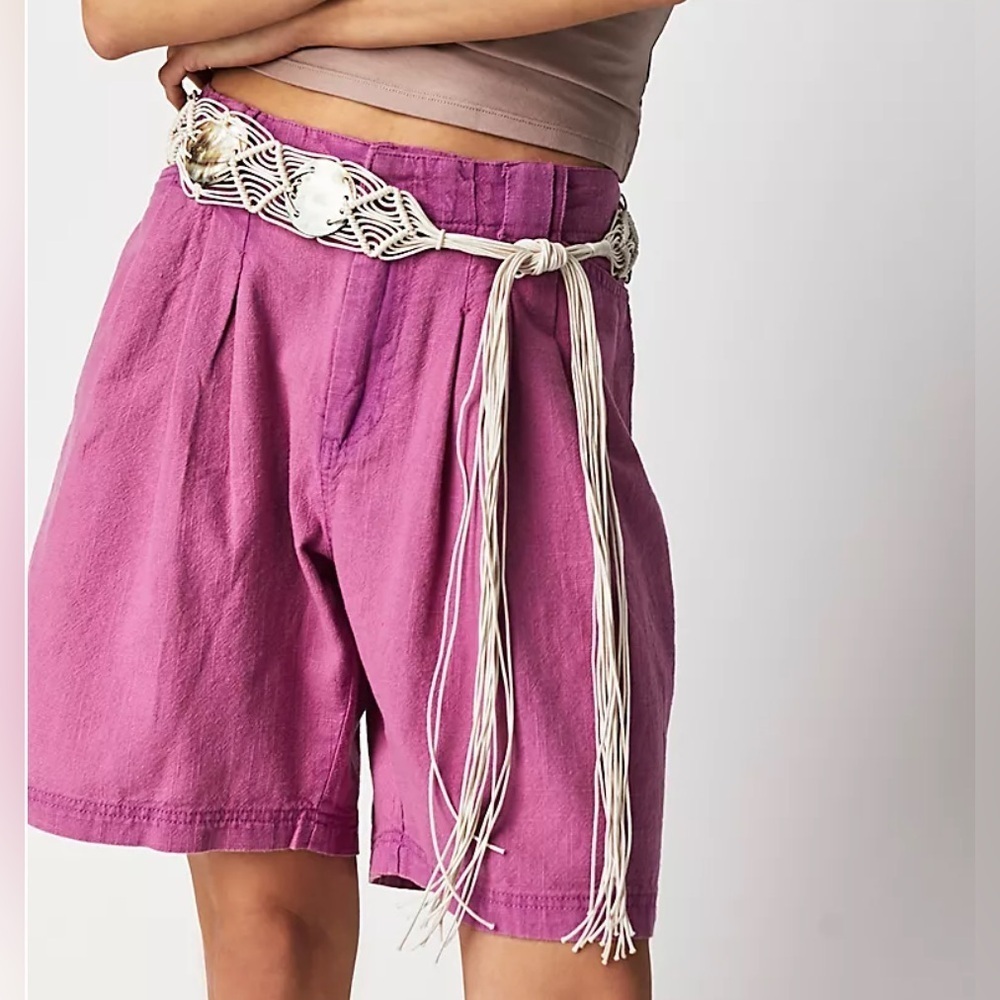 Free People NWT Say So Trouser Shorts Relaxed Fit Magenta Color 100% Cotton